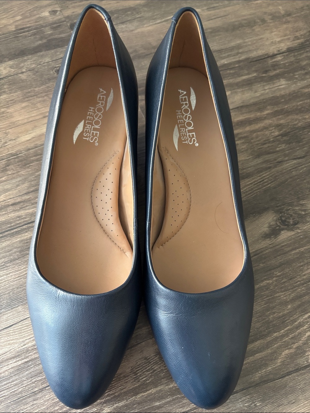 Aerosoles Inner Circle Pumps Women's 9.5 Navy Blue Leather Block Heel